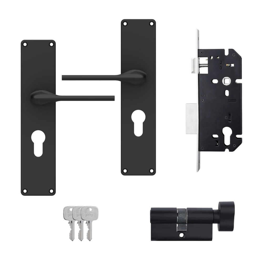 Godrej Mortise Lock I Handle Set 1CK EM02 I Matt Black Finish I 6-Lever Lock I 3 Keys I Double Throw I 5